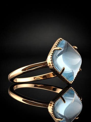 Lichtblauwe aquamarijn ring - goudverguld sterlingzilver -, Antiek en Kunst