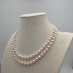 Halsketting Zilver Parel - Akoya dubbel 7,5 mm 19 in, Nieuw