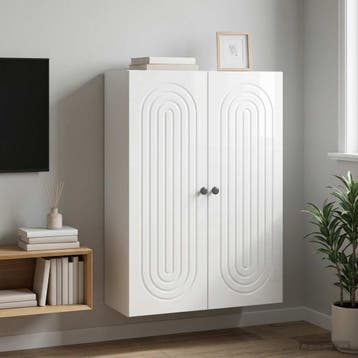 vidaXL Wandkast Hoogglans Wit 66 x 34,5 x 90 cm Bewerkt hout, Verzenden, Nieuw