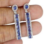 Zonder minimumprijs - Oorbellen Zilver Saffier - Diamant -, Handtassen en Accessoires, Oorbellen, Nieuw