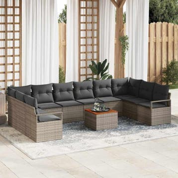 vidaXL Tuinbank Set 11 st Grijs poly rattan, Verzenden, Nieuw