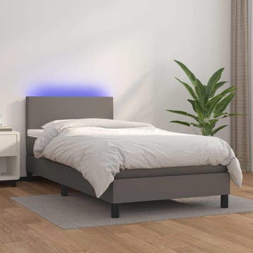 vidaXL Boxspring met matras en LED kunstleer grijs 90x200 cm, Huis en Inrichting, Verzenden, Nieuw