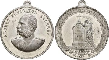 Zinnmedaille auf den Tod des Koenigs Sachsen: Albert, 187..., Verzenden