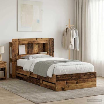 vidaXL Bedframe met opbergruimte en hoofdbord Oud hout 80 x, Verzenden, Nieuw