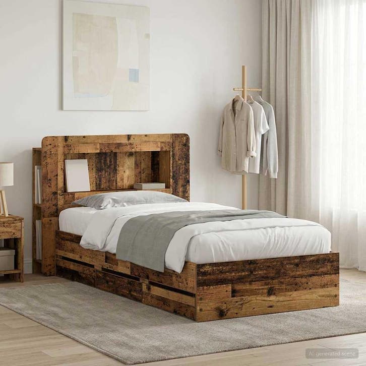 vidaXL Bedframe met opbergruimte en hoofdbord Oud hout 80 x, Maison & Meubles, Chambre à coucher | Lits, Envoi