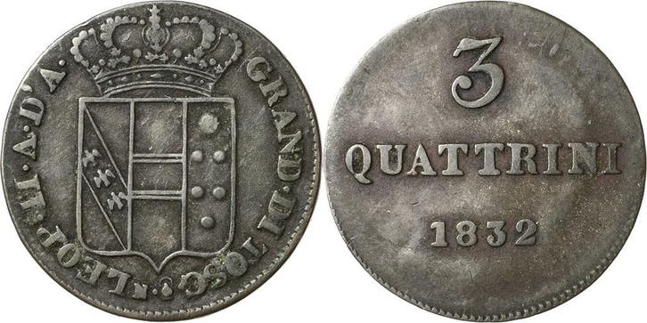 3 Quattrini 1832, Italien-florenz Leopold Ii von Habsburg..., Timbres & Monnaies, Monnaies | Europe | Monnaies non-euro, Envoi