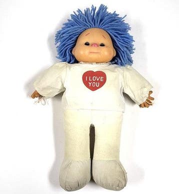 Vintage pop met blauw haar en opschrift "I Love You", ca, Verzenden, Nieuw