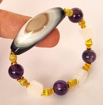 Bracelet – Œil Céleste – Agate, Améthyste & Cristal de Roche