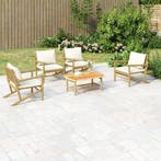 vidaXL 5-delige Loungeset met kussens bamboe crèmewit, Verzenden, Nieuw, Loungeset