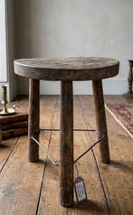 Kruk - Eik - Oude handgemaakte eikenhouten kruk, Antiek en Kunst
