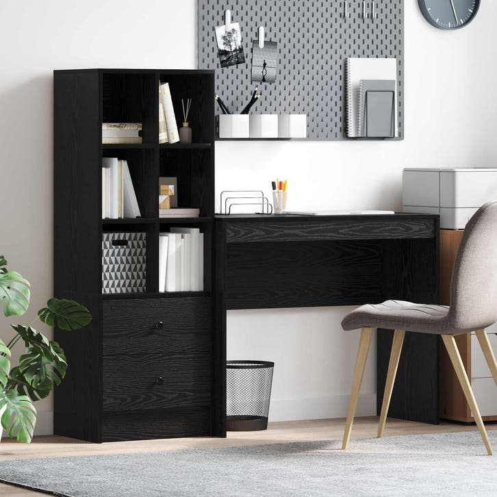 vidaXL Bureau met lade met plank met opslag 2 pcs Zwart, Maison & Meubles, Bureaux, Envoi