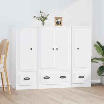 vidaXL Hoge kasten 3 st bewerkt hout wit, Verzenden, Nieuw