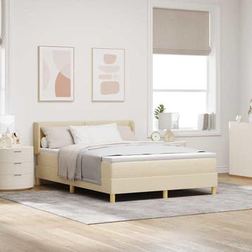 vidaXL Boxspring bed met hoofdeinde Crème 190 x 140 cm Stof, Kleding | Dames, Verzenden, Nieuw