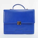 Valextra - Milano Structured Briefcase Bag Blue Leather Top, Nieuw