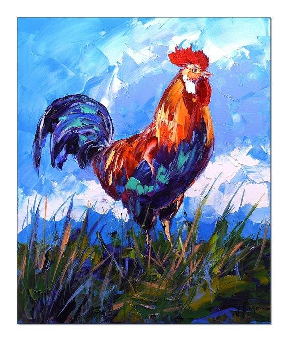 Olivier Pfleger - Mandrafina  Le coq Gaulois, Antiquités & Art, Art | Peinture | Moderne