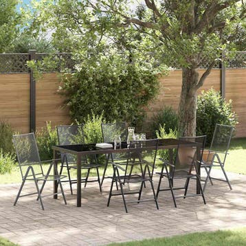 vidaXL Tuin Eettafel Set 7 st Antraciet Gepoedercoat staal, Verzenden, Nieuw