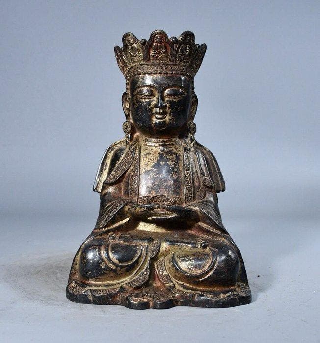 Zittend standbeeld van Amitayus Boeddha - Messing -, Antiek en Kunst, Antiek | Overige Antiek