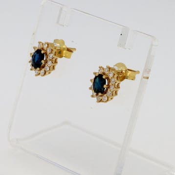 Boucles doreilles - 14 carats Or jaune - Diamant - Saffier, Nieuw