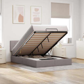 vidaXL Bed met matras 140x200 cm stof taupe, Verzenden, Nieuw