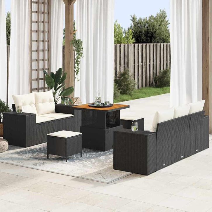 vidaXL Tuinbank Set 8 st 8-Aantal zitplaatsen Zwart en Crème, Tuin en Terras, Tuinsets en Loungesets, Nieuw, Verzenden