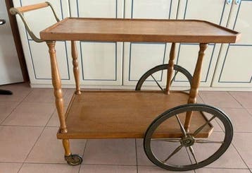Chariot de service - Laiton doré, Noyer
