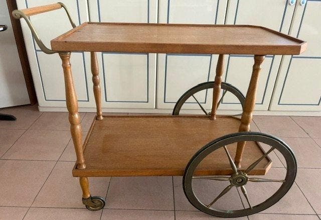 Chariot de service - Laiton doré, Noyer, Antiquités & Art, Art | Objets design