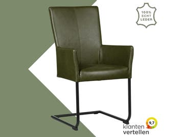 Leren eetkamerstoel Dry met armleuning - Granada Moss, Huis en Inrichting, Stoelen, Overige kleuren, Nieuw, Leer, Ophalen of Verzenden