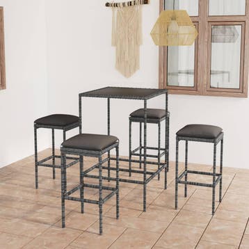vidaXL 5-delige Tuinbarset met kussens poly rattan grijs, Tuin en Terras, Verzenden, Nieuw
