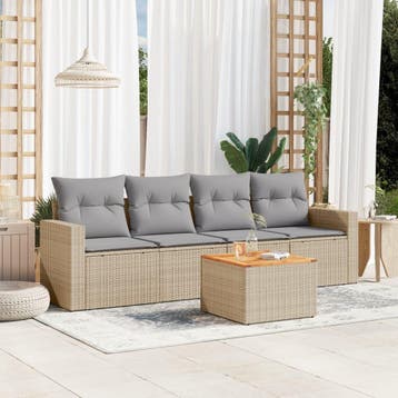 vidaXL 5-delige Loungeset met kussens poly rattan beige, Verzenden, Nieuw, Loungeset