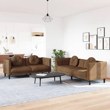 vidaXL 2-delige Loungeset met kussens fluweel bruin, Huis en Inrichting, Verzenden, Nieuw