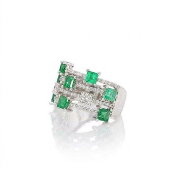Ring - 14 karaat Witgoud - 2.58ct. tw. Smaragd - Diamant -, Nieuw