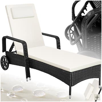 Wicker ligbed met wielen - zwart/beige, Tuin en Terras, Tuinsets en Loungesets, Verzenden, Nieuw