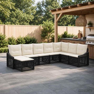 vidaXL Tuinbank Set 8 st Zwart poly rattan, Tuin en Terras, Verzenden, Nieuw