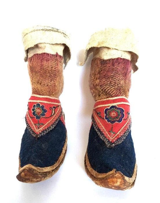 Antieke handgemaakte Tibetaanse Jhaalaam-boots - Wol/Leer -, Antiquités & Art, Antiquités | Autres Antiquités