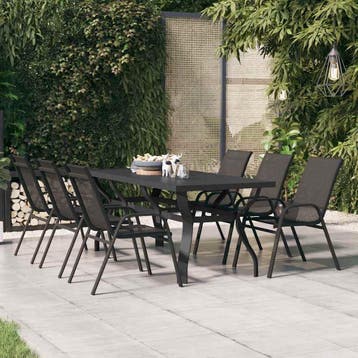 vidaXL Tuintafel 180x80x70 cm staal en glas zwart, Verzenden, Nieuw