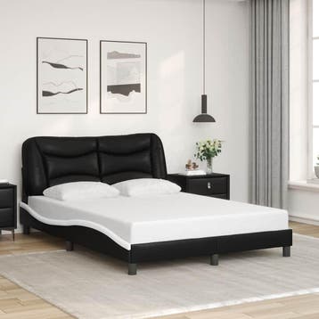 vidaXL Bedframe zonder matras Hvar kunstleer zwart en wit, Huis en Inrichting, Verzenden, Nieuw