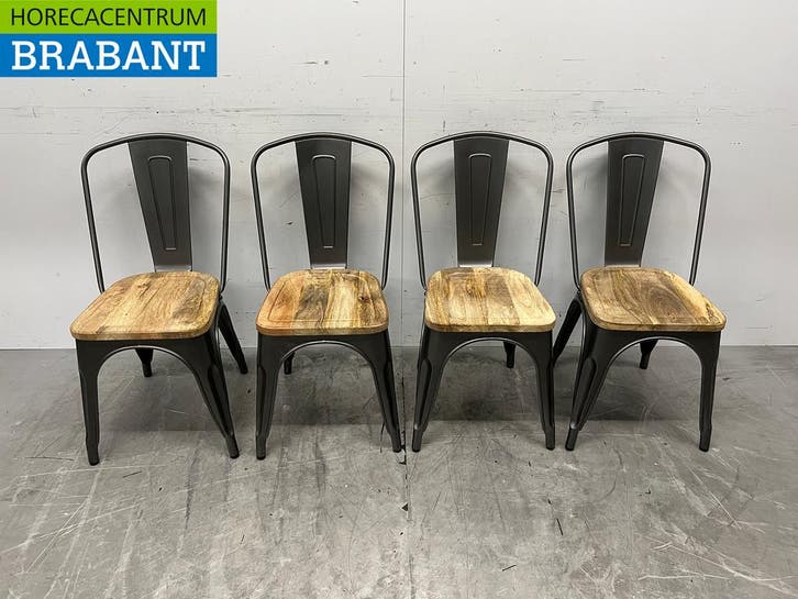 Bolero set van 4 stoelen met houten zitting Horeca, Articles professionnels, Horeca | Mobilier & Aménagement, Enlèvement ou Envoi