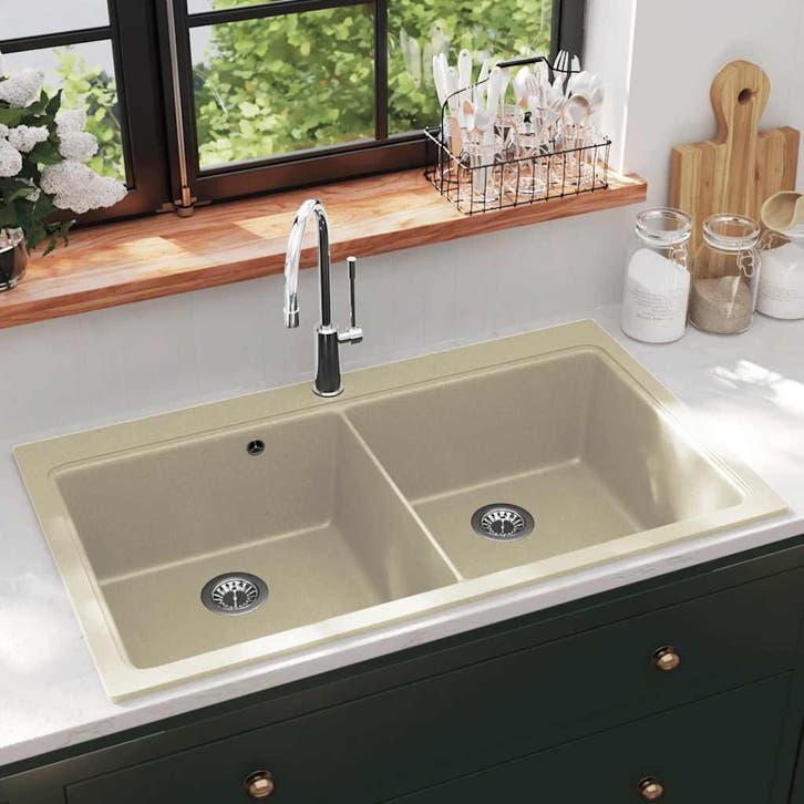 vidaXL Gootsteen dubbele bakken graniet beige, Maison & Meubles, Cuisine | Éléments de cuisine, Envoi