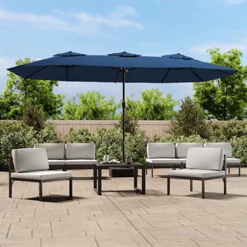 vidaXL Parasol dubbel dak met LED 449x265 cm azuurblauw, Verzenden