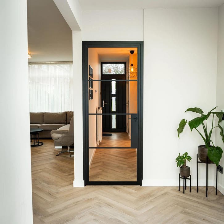 Stalen Binnendeur - 4 Vlaks - Helder glas - Met slot, Bricolage & Construction, Fenêtres & Moustiquaires