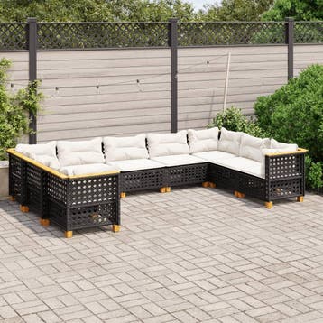 vidaXL 9-delige Loungeset met kussens poly rattan zwart, Verzenden, Loungeset
