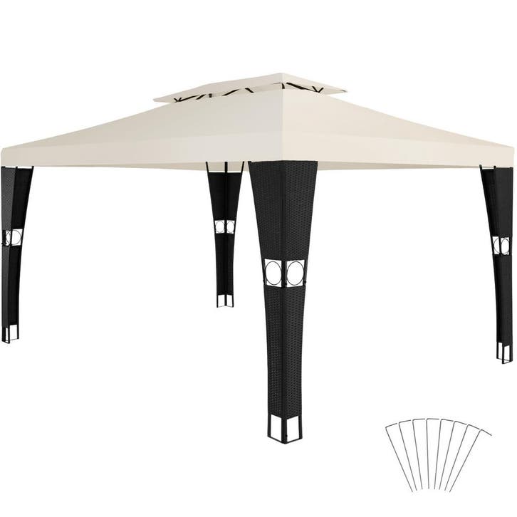 tectake Wicker tuinpaviljoen Mona 3x4m - zwart/crème, Tuin en Terras, Partytenten, Verzenden