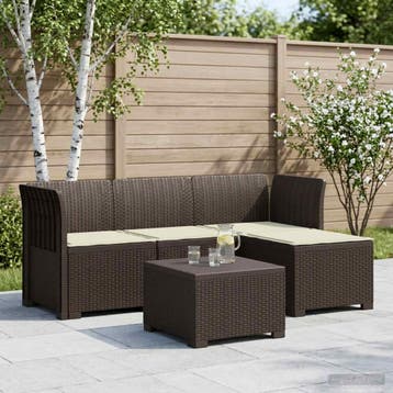 vidaXL 4-Zitter Tuin Sofa met Kussens Rattan Look PP Bruin, Verzenden, Nieuw