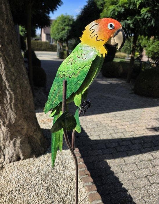 Beeldje - Papegaai op stok - Metaal, Antiquités & Art, Art | Objets design