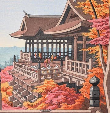 Asano Takeji • Kiyomizu-tempel in de herfst • Kyoto beroemde, Antiek en Kunst