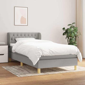 vidaXL Boxspring met matras stof lichtgrijs 90x200 cm, Verzenden