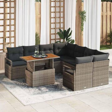 vidaXL Tuinbank Set 9 st Grijs Poly rattan, Verzenden, Nieuw