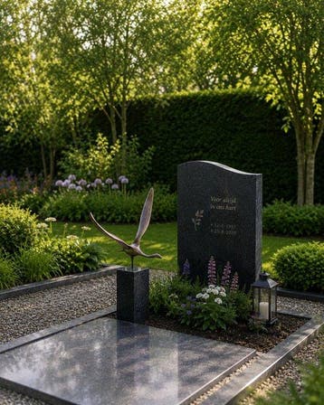 sculptuur, gans in vlucht op marmeren zuil - 33 cm - Marmer,