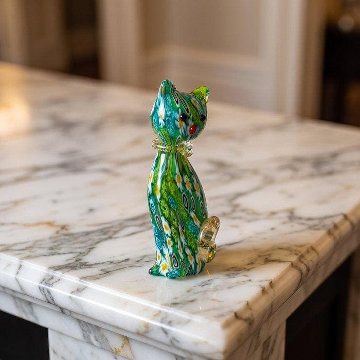 Murano - Sculpture, Gatto in vetro di Murano con murrine e, Antiquités & Art, Antiquités | Verre & Cristal