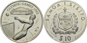 Samoa 10 $ Tala 1992 zilver Unze Olympia 1992 Hammerwerfe..., Verzenden